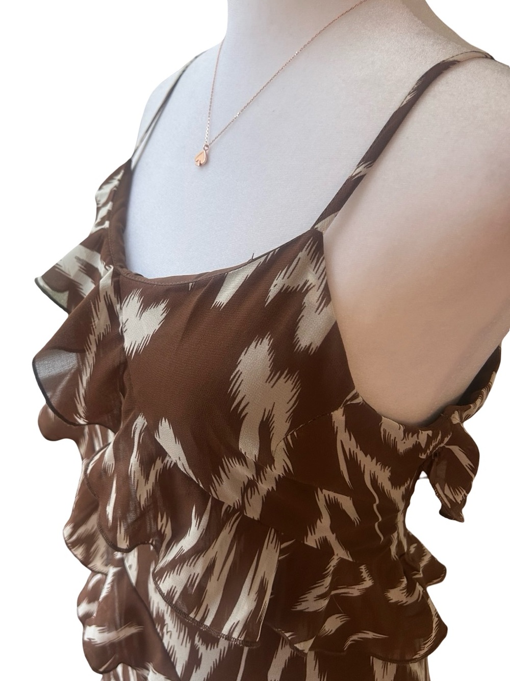 WDNY flowy tiered brown white rustic western wedding guest midi sundress NWT M - Picture 5 of 10